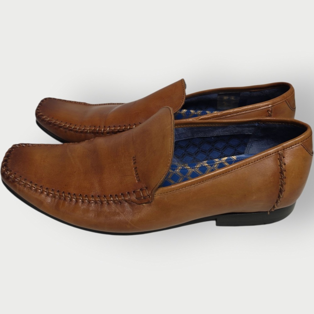 Ted‎ Baker London Mens Brown Leather Loafers Slip On Moc Toe Dress Shoes Sz 10